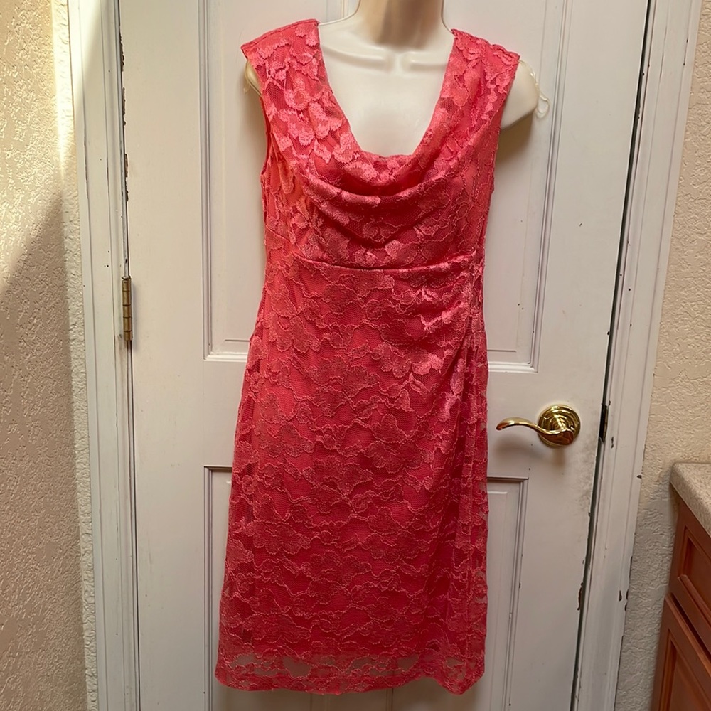 coral pink lace dress for cocktail or wedding